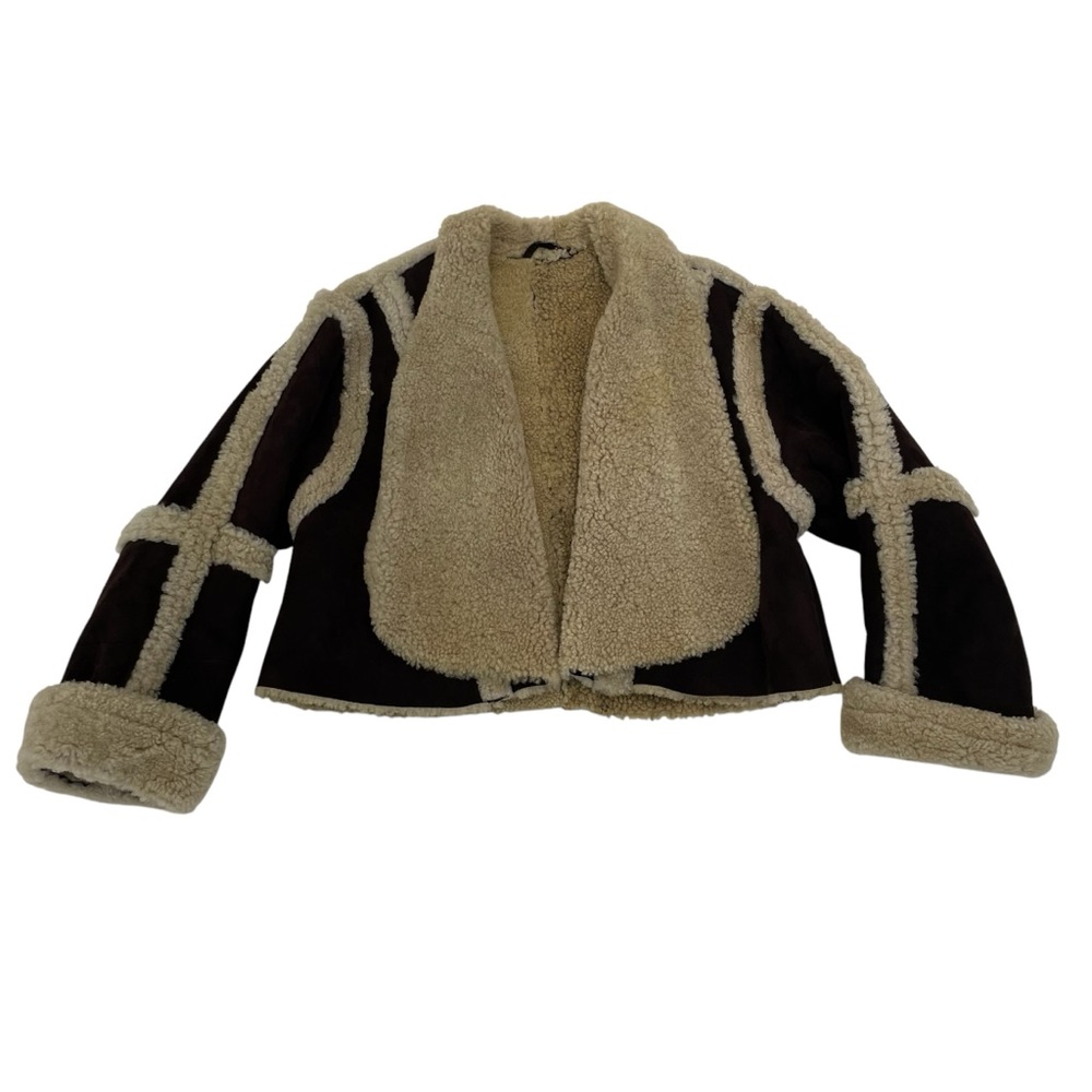 ❣️HP❣️Vakko Shearling & Suede Coat Large Brown/Natural - Picture 9 of 14